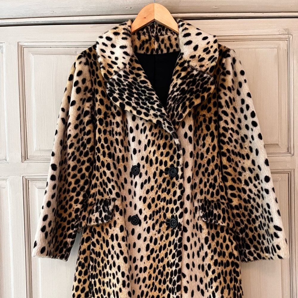Vintage Safari by Fairmoor Cheetah Faux Fur Swing Coat VTG
